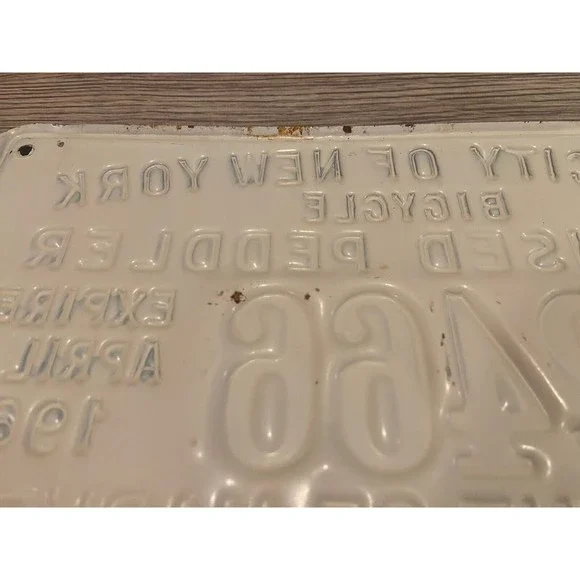 Vintage 1967 New York City Push Cart Licensed Peddler License Plate White Black
